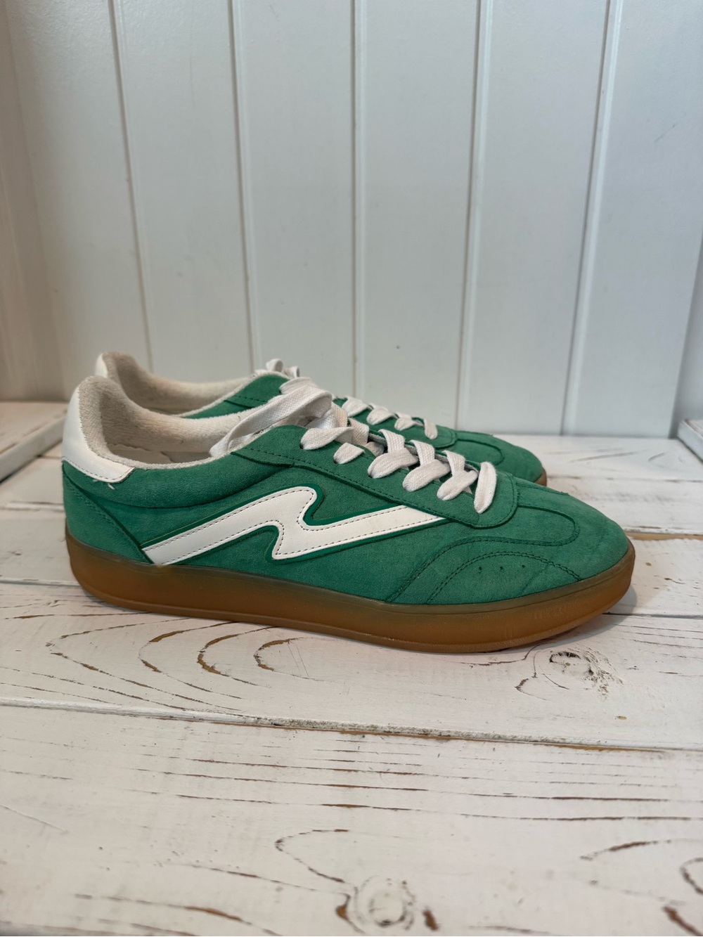 Madden Girl Green Suede Sneakers with White Accents
